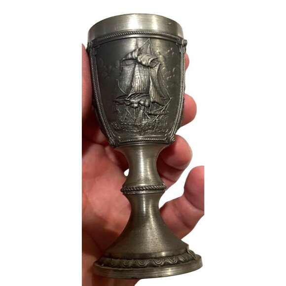 Vintage German Pewter Candle Holder & Goblet Set GUETEZEICHEN ZINNGERAT RAL GERM - Picture 3 of 8